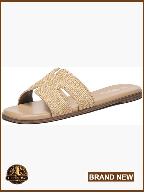 Shoes - Women's Leather Slide Sandals Comfortable Slip On Flat Dressy